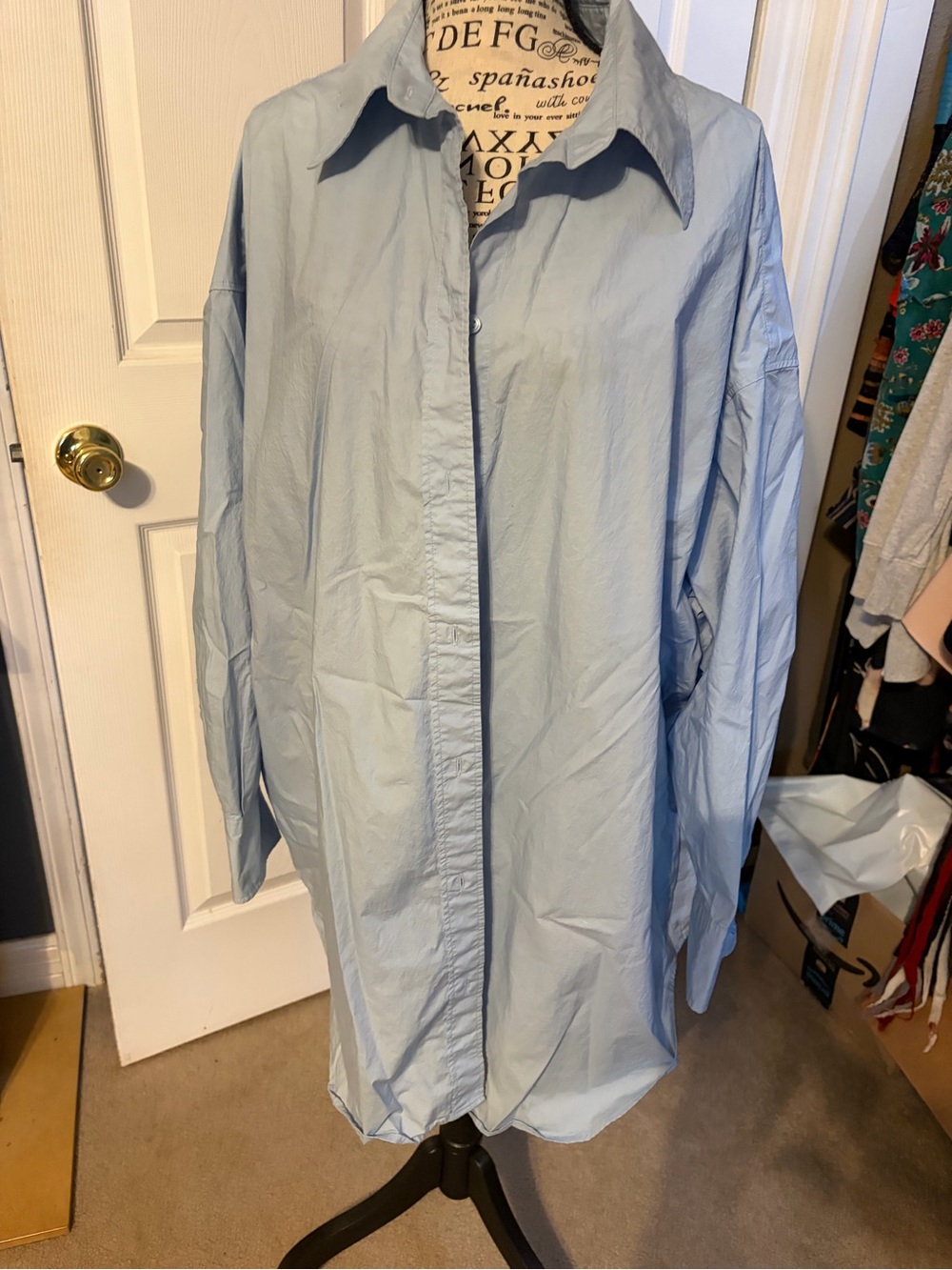 H&M Pale Blue Oversized Button-Front Shirt